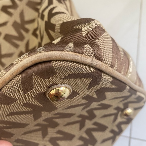 Michael Kors Brown and Gold Tote Bag with Signature MK Design - Picture 13 of 16
